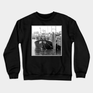 Fishing Boat  Docked in the Fog at Hall's Harbour Crewneck Sweatshirt